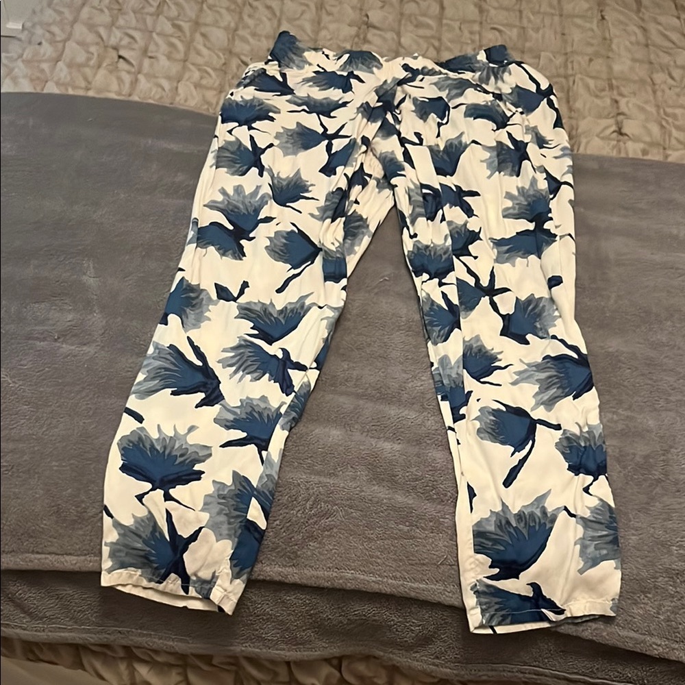Ganni Blue and Cream Abstract Print Pants